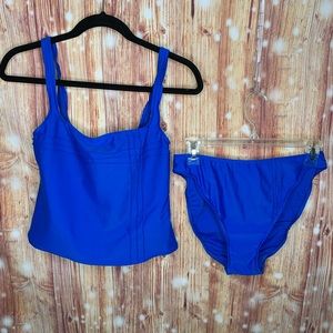 Oscar de la Renta Swimwear Tankini Royal Blue Size 14 Crosshatch Design Like New
